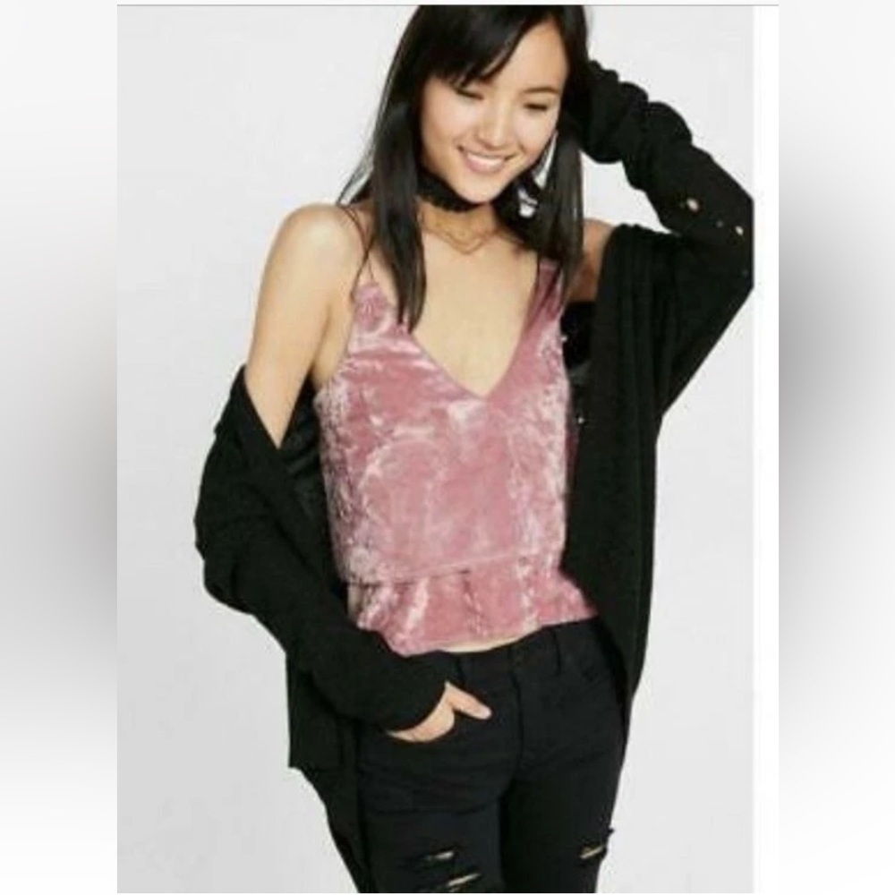 Express crushed pink velvet cropped peplum ruffle/tiered cami Top Size S Y2K